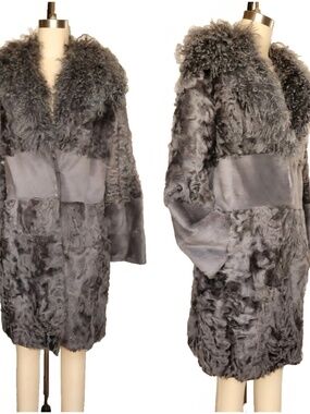 Italian Gray Mongolian Fur Coat Super Soft Glam Luxury Winter Italy 46 S M